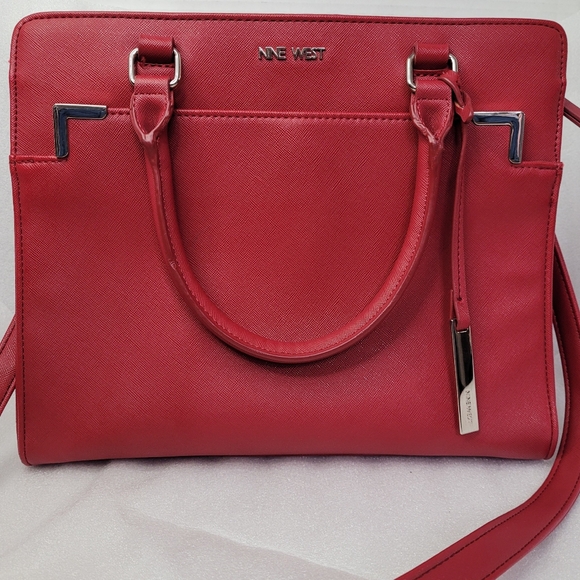 Nine West Ruby Red Christmas Double Handle and Shoulder Satchel Bag - Picture 1 of 12